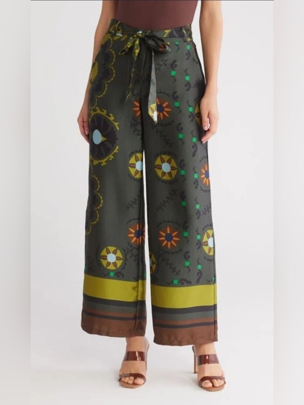 Industry Republic Clothing Border Print Satin Pants In Green